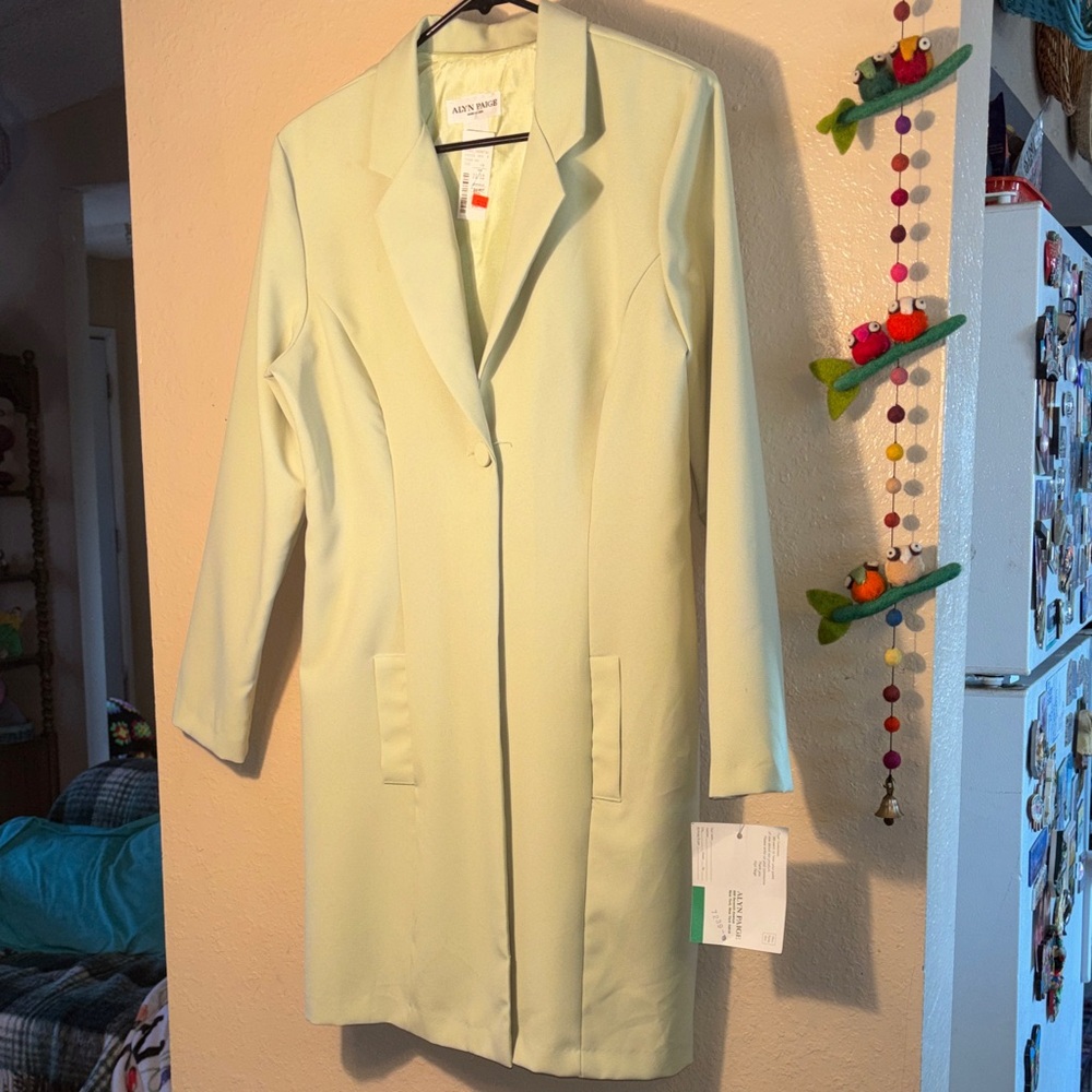 NWT VINTAGE ALYN PAIGE light mint green colored long blazer single button c